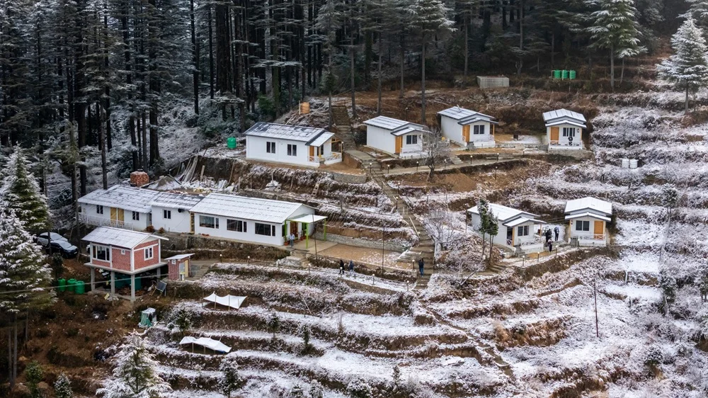 Winter view of Deodar Stays in Kanatal