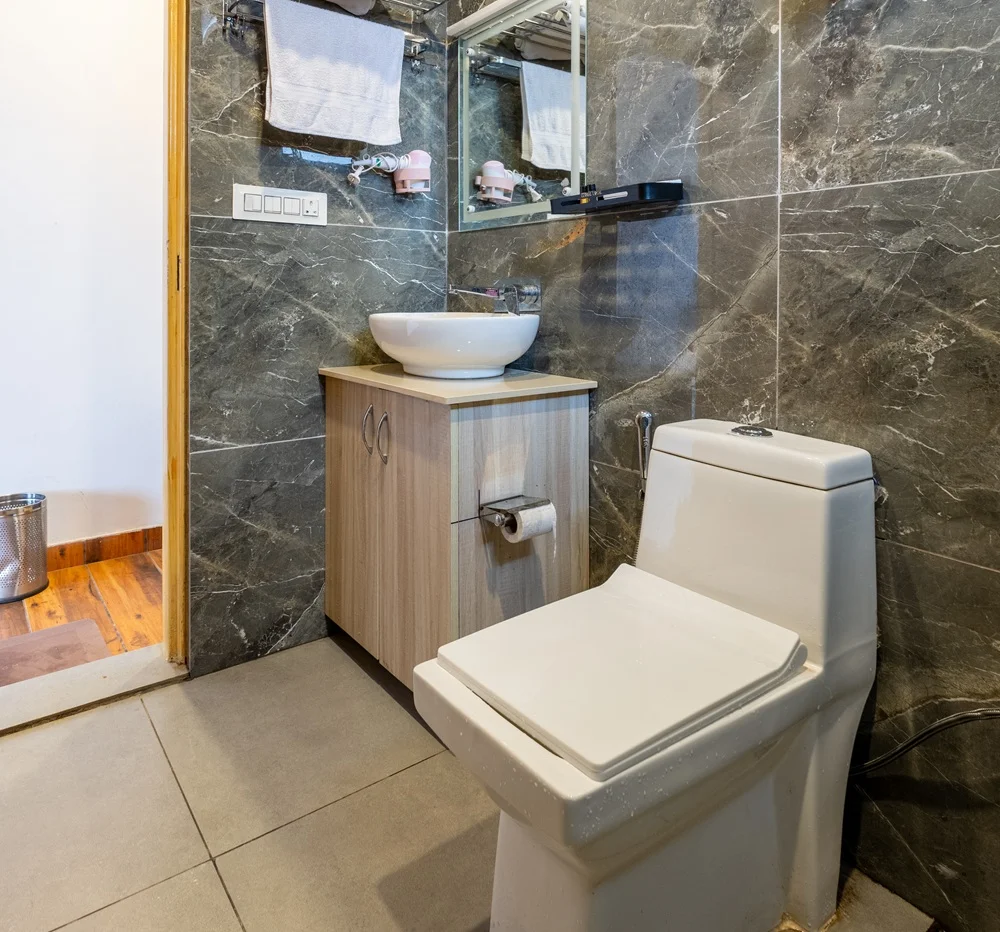 Clean and Hygienic Toilet in Double Room at Deodar Stays