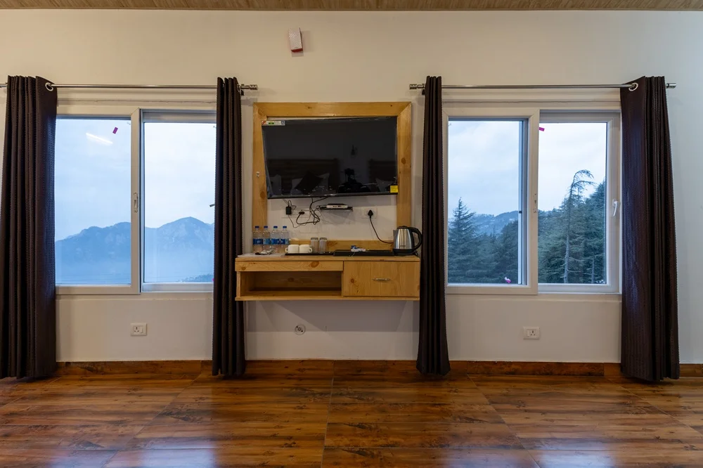 Mountain view from Double Room window at Deodar Stays